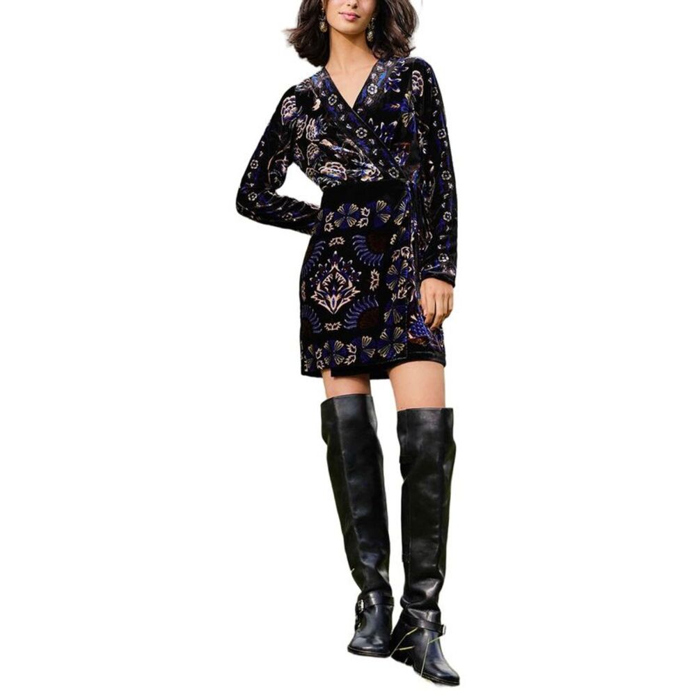 Farm Rio Womens  Arabesque Mix Scarves Black Wrap Mini Dress